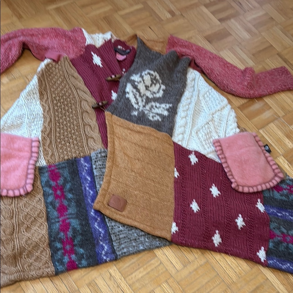 Honeybea Patchwork Knit Sweater with Pink and Brown Accents